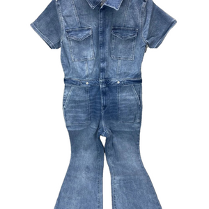NEW GOOD AMERICAN Petite Fit For Success Jumpsuit Blue Size XL Straight Leg